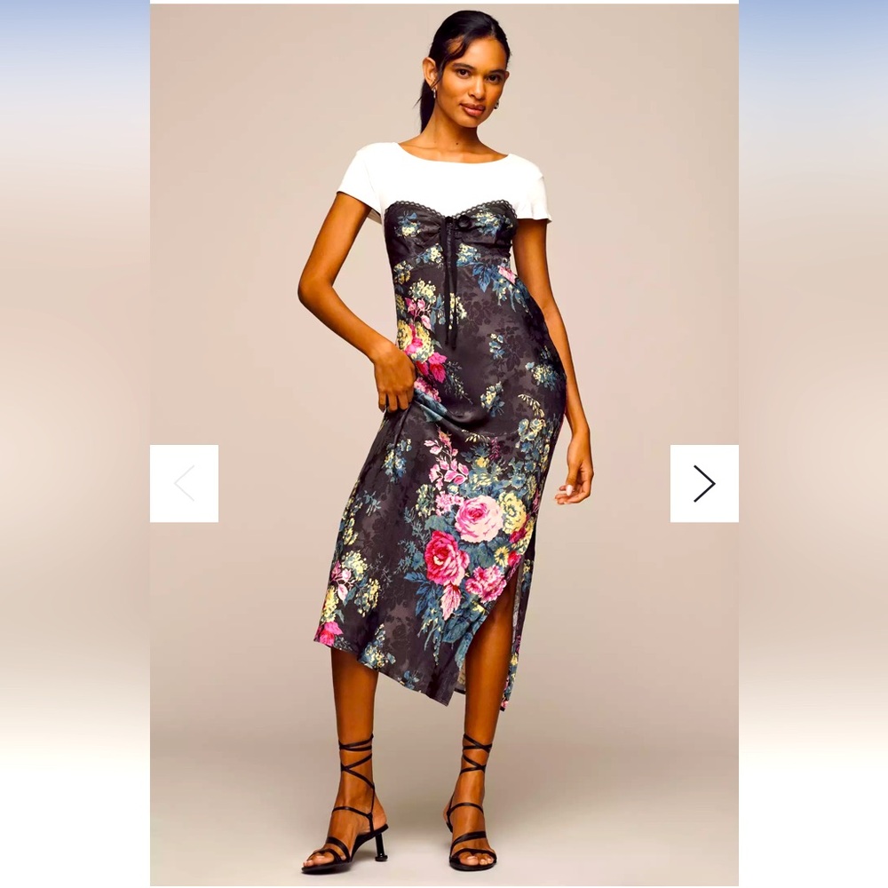 BNWT By Anthropologie Twofer Floral Silky Midi Slip Dress